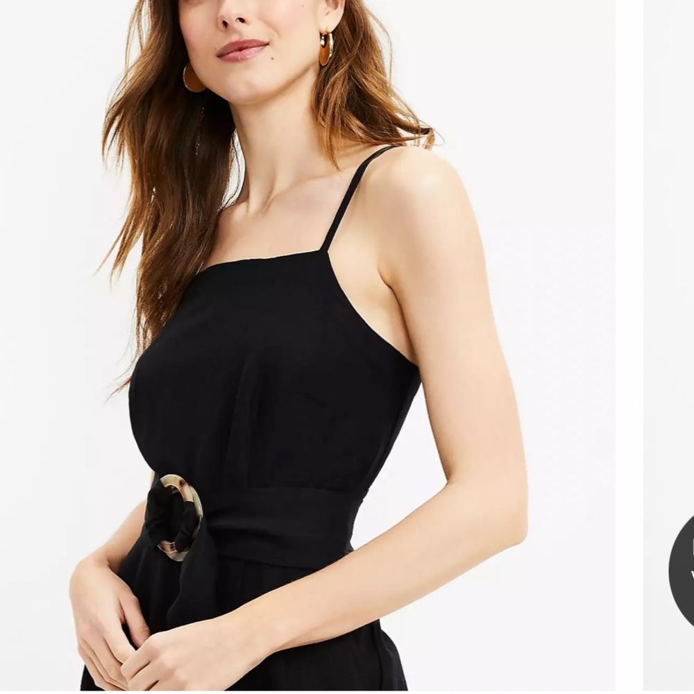 LOFT Linen Ruffle Belted Romper - Picture 3 of 4